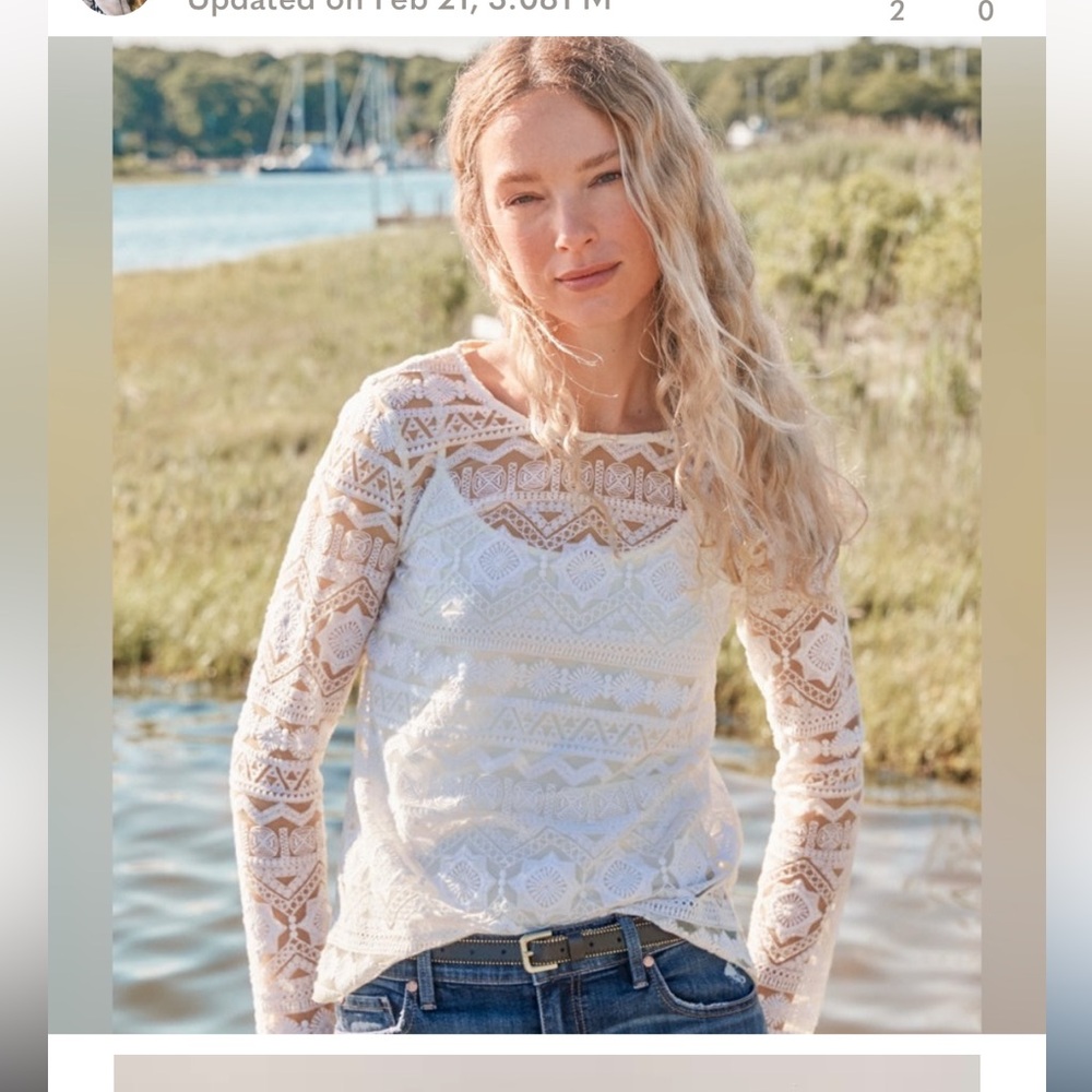 Garnet Hill White Lace Long Sleeve Shirt size Medium
